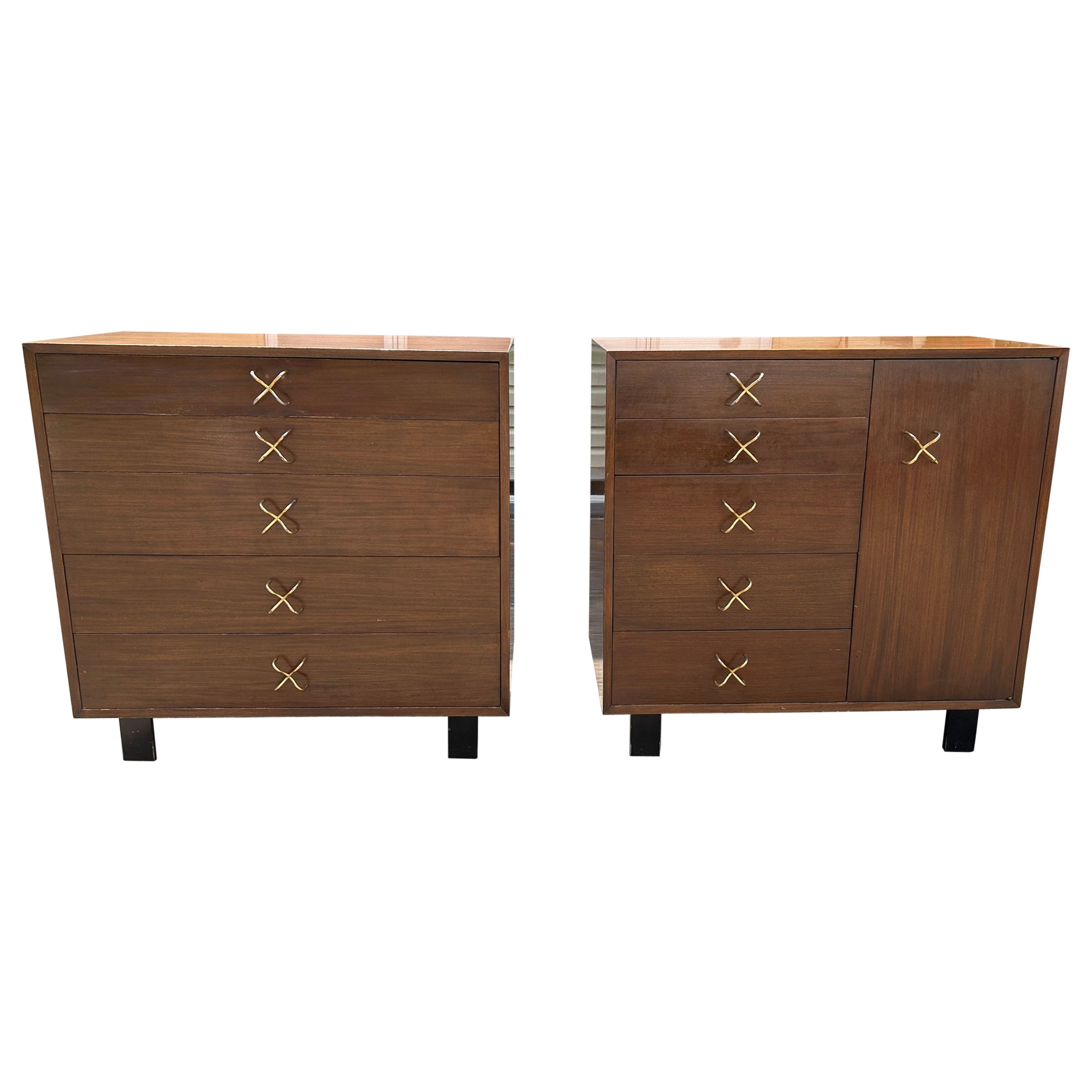 Seltenes Paar George Nelson Primavera Bachelor Chest Cabinet Mid-Century X Pulls