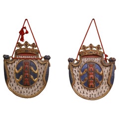 Pair of 19th Century French Carved and Painted Wall Hanging Heraldic Plaques