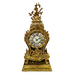 Large 18th Century French Louis XV Gilt Bronze Boulle inlaid  Mantel Clock
