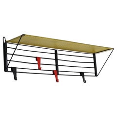 Mid-Century Industrial Coat Rack with Perforated Yellow Shelf by Pilastro