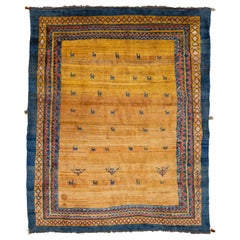 Modern Goldenrod Persian Gabbeh Wool Rug With Geometric Pattern