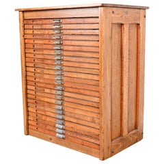 Antique Oak 24-Drawer Architect's Blueprint Flat File Cabinet by Hamilton