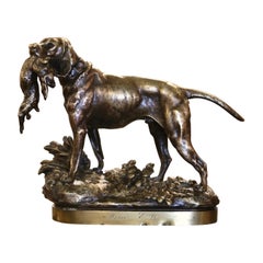 19. Jahrhundert Französisch Hund und Kaninchen Vergoldete Bronze-Skulptur Signiert P. Lecourtier