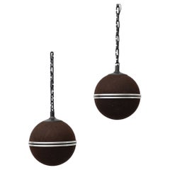 1970's Pair of Brown Grundig Style Suspended Globe Speakers