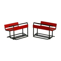 Mid-Century Miniature School Desks in Red and Black Painted Metal
