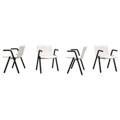 1970's Set of Four Paolo Favaretto Style Modernist White Leather Armchairs