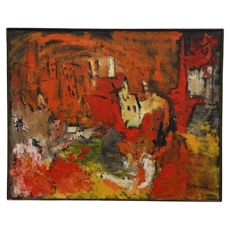 Fauvist Abstract Oil Painting by Lokensgard in Original Frame