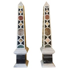 Pair of Italian Specimen Marble Obelisks, 20th Century