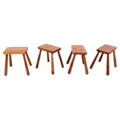 Mid-Century Charlotte Perriand Inspired Italian Pine Stools with Rounded Legs