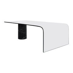 Massimo Vignelli Inspired Bent Glass Coffee Table with Black Marble Support
