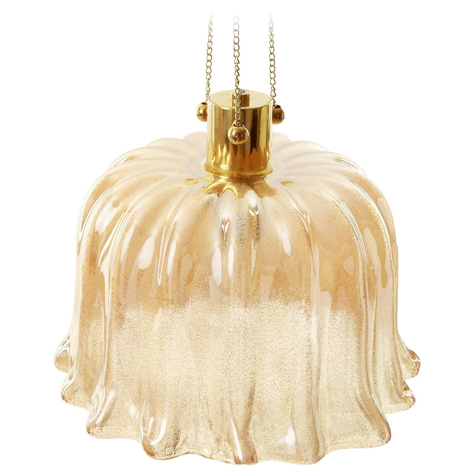 Barovier (attr.) Pendant Light, Amber Tone Murano Glass, 1970