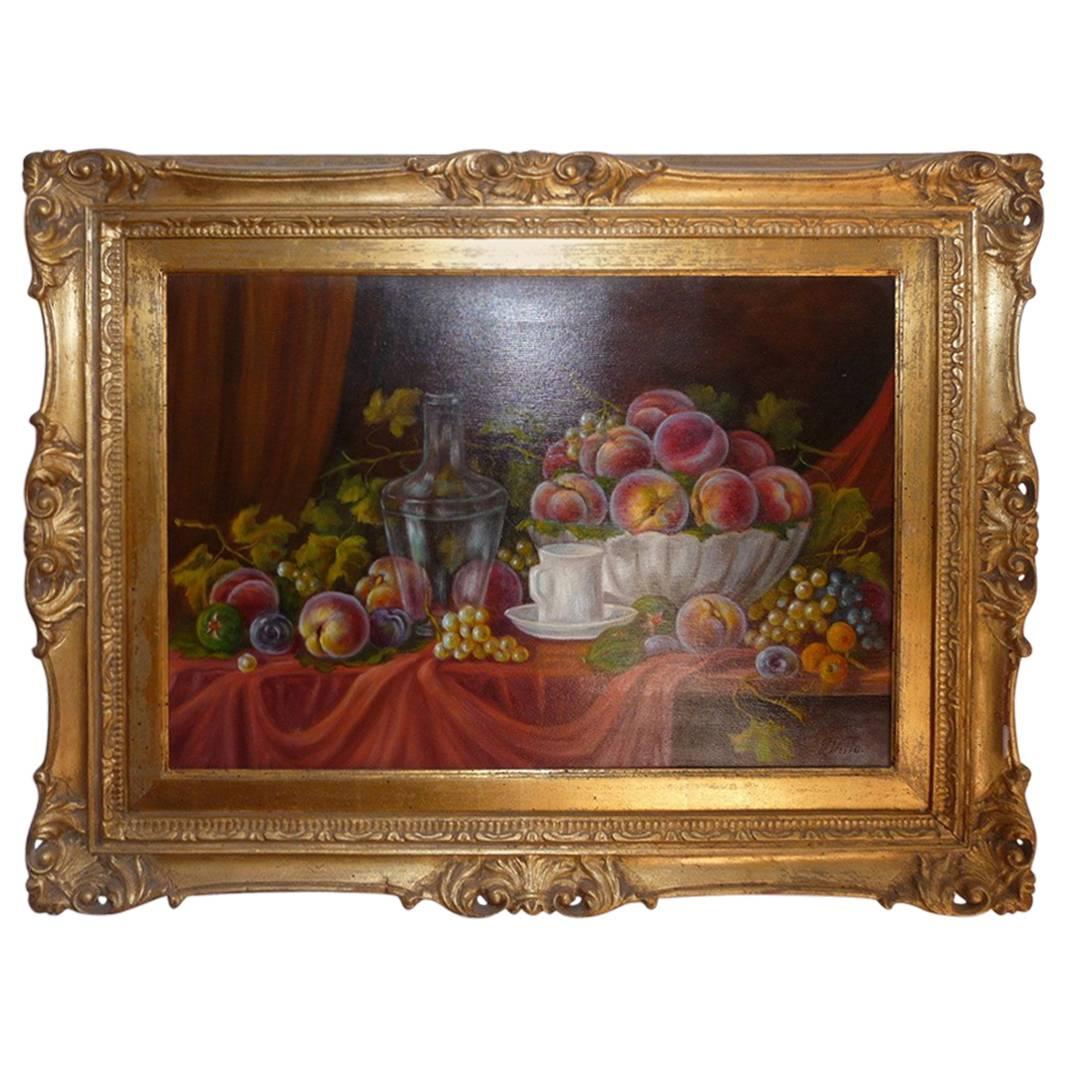 G. Villa Oil on Canvas 19th Century Still Life with Fruit, Italian School For Sale