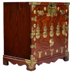 Vintage Asian Rosewood Tansu Chest Nightstand or End Table with Brass Hardware