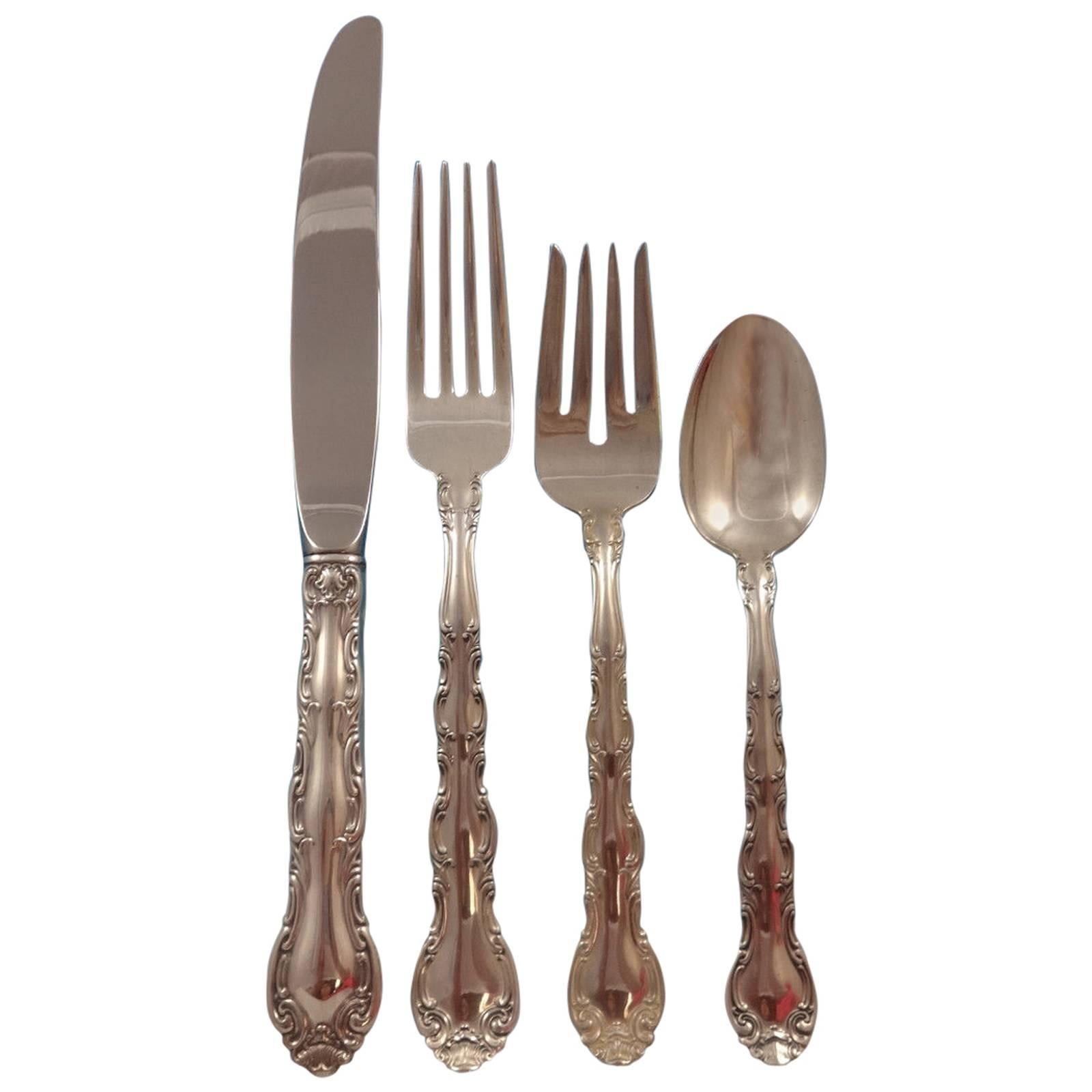 French Scroll by Alvin Sterling Silver Flatware Set for Eight Service 33 Pieces For Sale