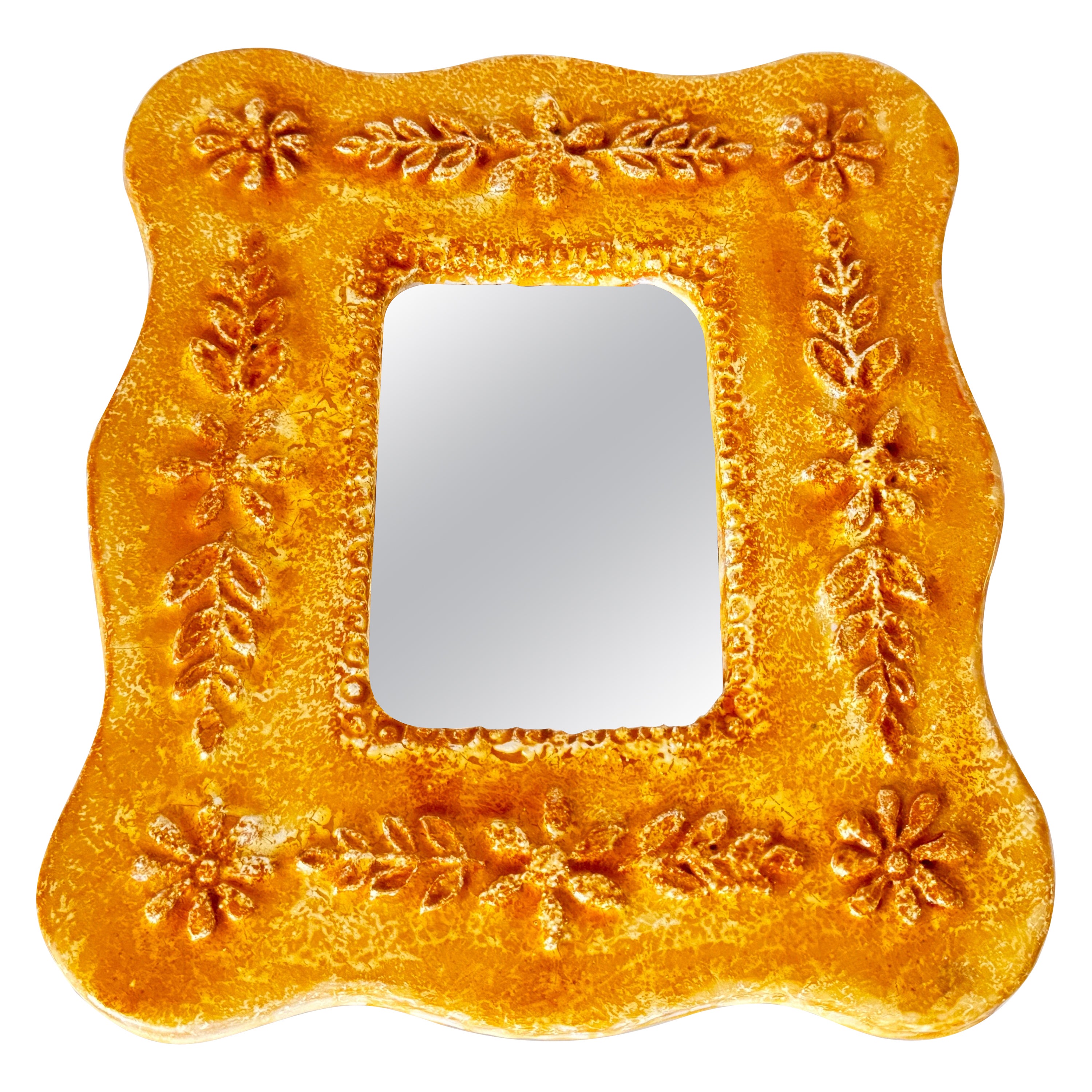 Ceramic Miror attributed to Juliette Derel yellow color France 1960