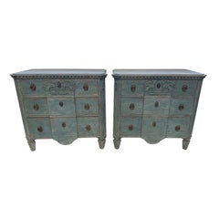 Pair of Swedish Gustavian Style Blue Painted Chest of Drawer