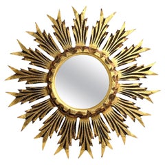 Beautiful Starburst Sunburst Gilded Wood Mirror France, circa 1950s