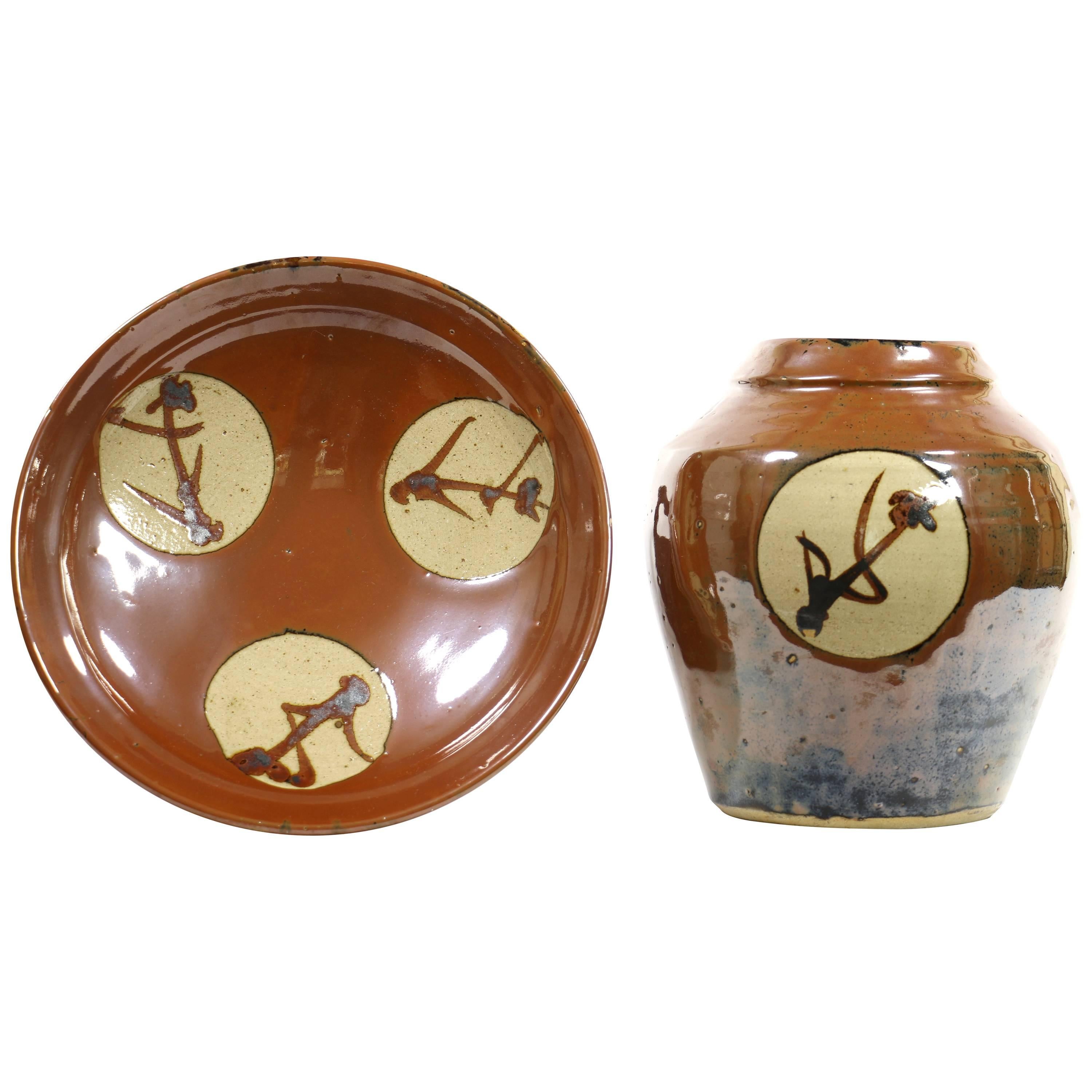 Shoji Hamada, Mingei Japanese Bowl and Vase For Sale