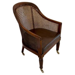 Antique Regency Quality Mahogany Bergere Library Armchair