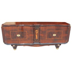 French Art Deco Sideboard Palisander Rio with M-O-P Detail, style Jules Leleu.