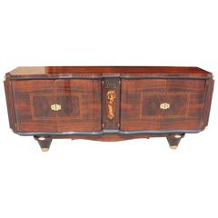 French Art Deco Sideboard Palisander Rio with M-O-P Detail, style Jules Leleu. 8
