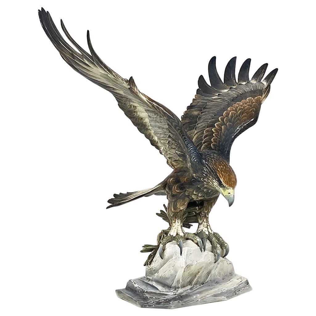 German polychrome porcelain eagle sculpture, Fritz Heidenreich, Rosenthal 1930s