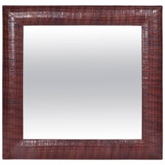 Hand-Woven Leather Framed Beveled Mirror