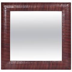 Contemporary Hand-Woven Leather Framed Beveled Mirror 1