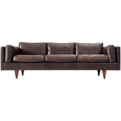Illum Wikkelsø Brown Leather Three-Seater Sofa 