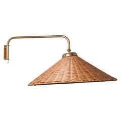 Brass and Wicker Wall Light, Itsu Oy, 1950s