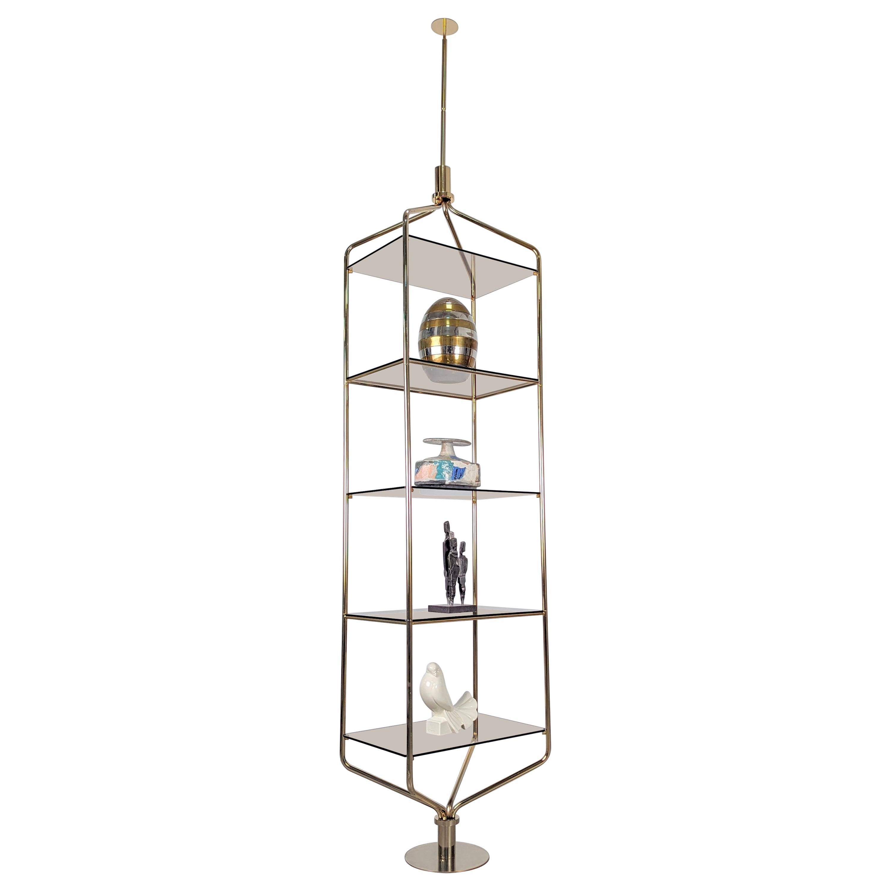Mid-Century Brass Tension Pole Shelf, 1960s