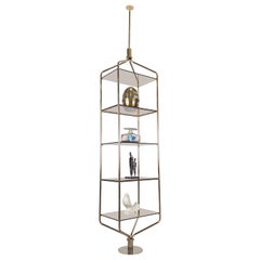 Mid-Century Brass Tension Pole Shelf, 1960s