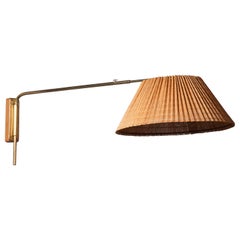 Adjustable Brass and Wooden Slat Wall Light, Finland, 1950s