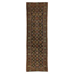 Handmade Designed From The 1900s Antique Bidjar Wool Runner In Blue