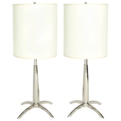 Pair of Sleek Nickel Plated Lamps by Stiffel