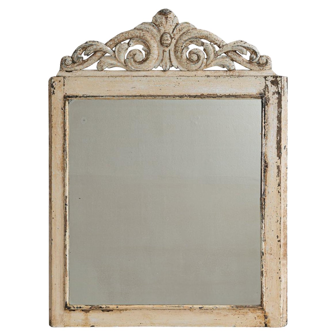 Specchio francese del XIX secolo in legno patinato bianco in vendita