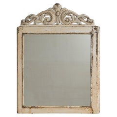 19th Century French Wood White Patinated Mirror