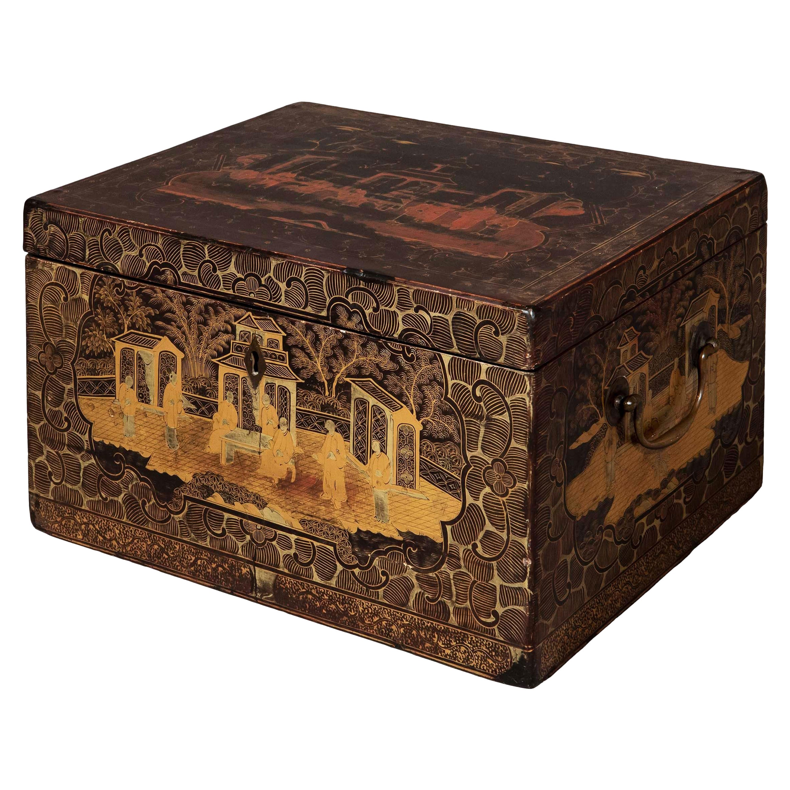 Rare 19th Century Chinoiserie Black Lacquer Box, c. 1850