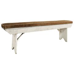 Vintage Farmhouse Bench with Palomino Cowhide Cushion