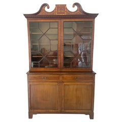Outstanding Quality Antique Mahogany Astral Glazed Inlaid Bookcase