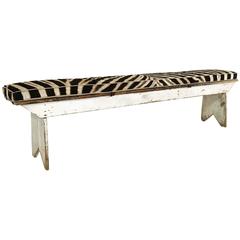 Vintage Farmhouse Bench with Zebra Cushion