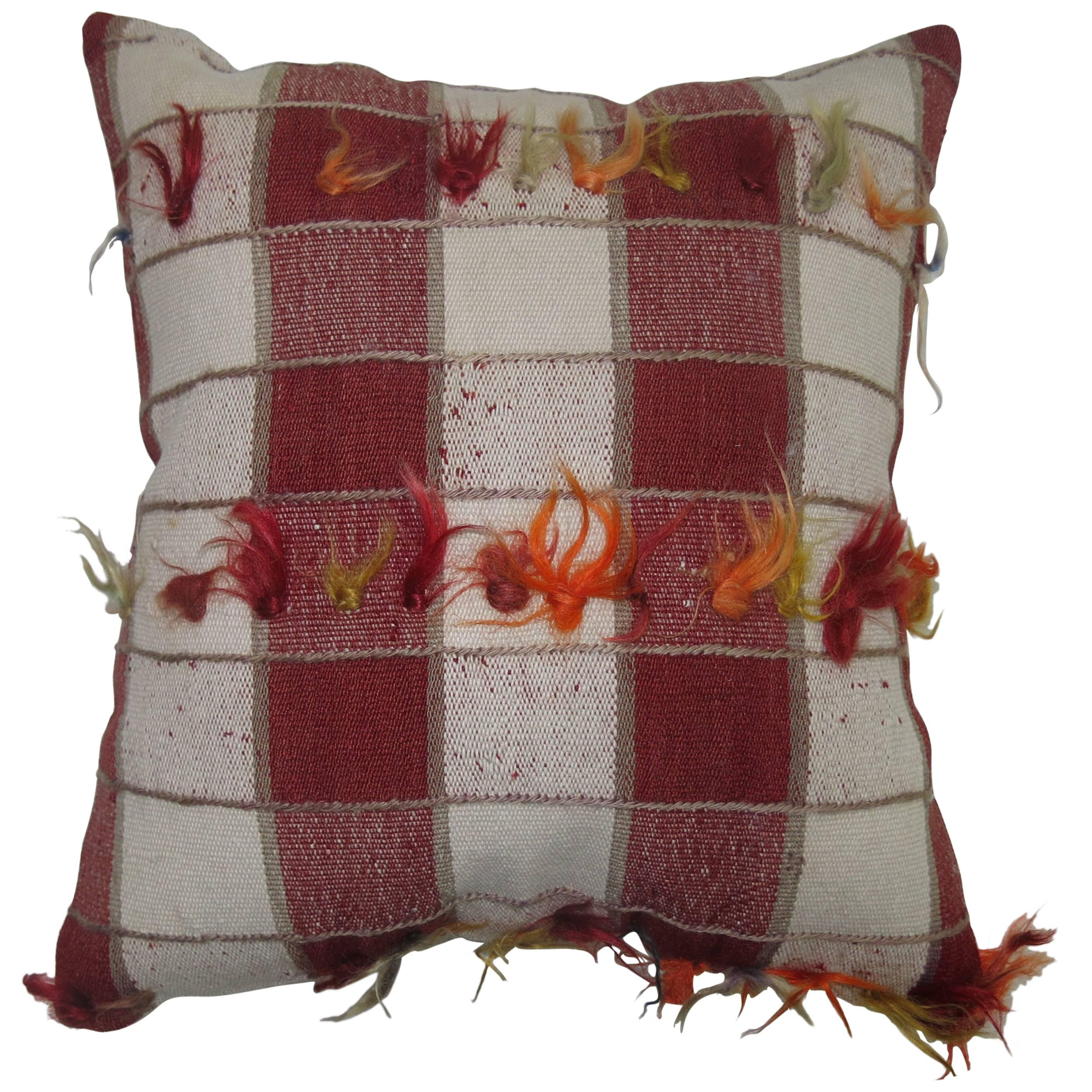 Plaid Style Kilim Pillow with Angora Wool
