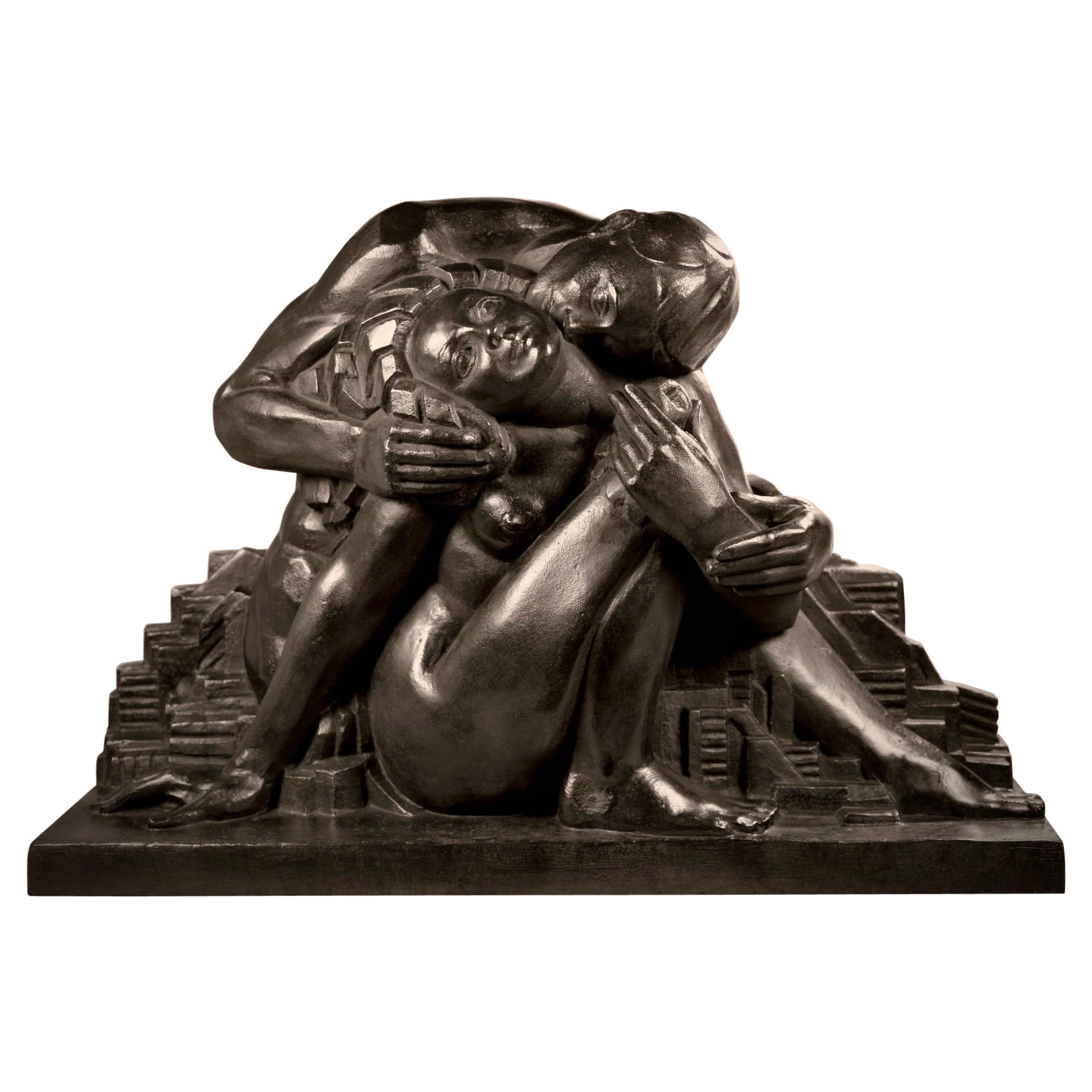 Escultura Art Déco en bronce de Adán y Eva por Lee Lawrie, firmada LAWRIE 25