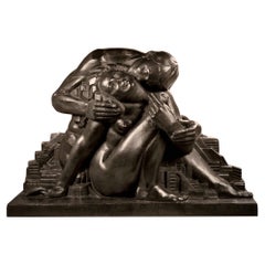 Escultura Art Déco en bronce de Adán y Eva por Lee Lawrie, firmada LAWRIE 25