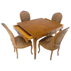Country French Carved Italian Two Drawers Dining Game Table 4 Chairs Set MINT!