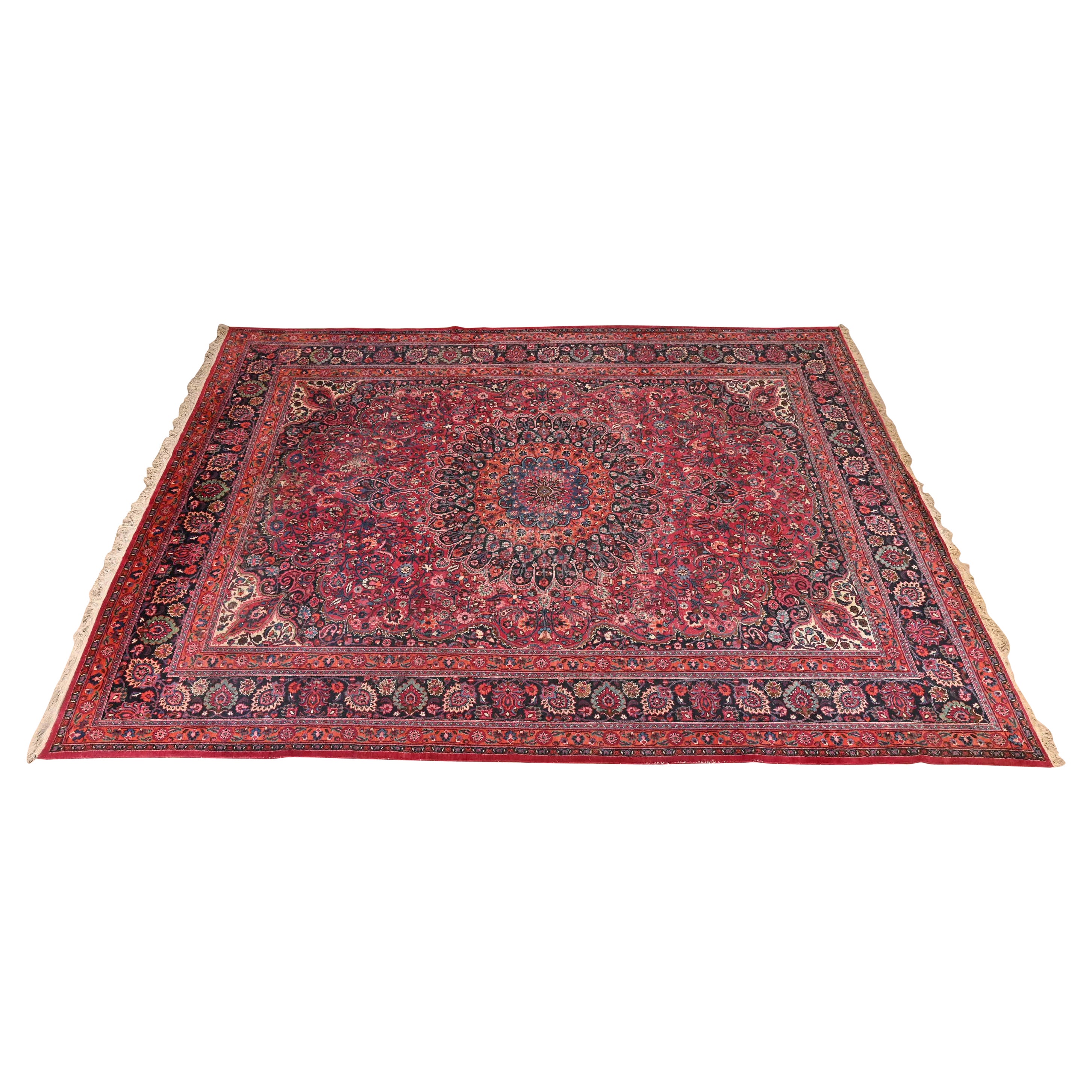Vintage Hand-Knotted Persian Moud Room Size Wool Rug (tapis de laine) en vente