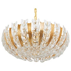 Large Delicate Gilt Brass Crystal-Glass Chandelier by Palwa, Germany, 1970s