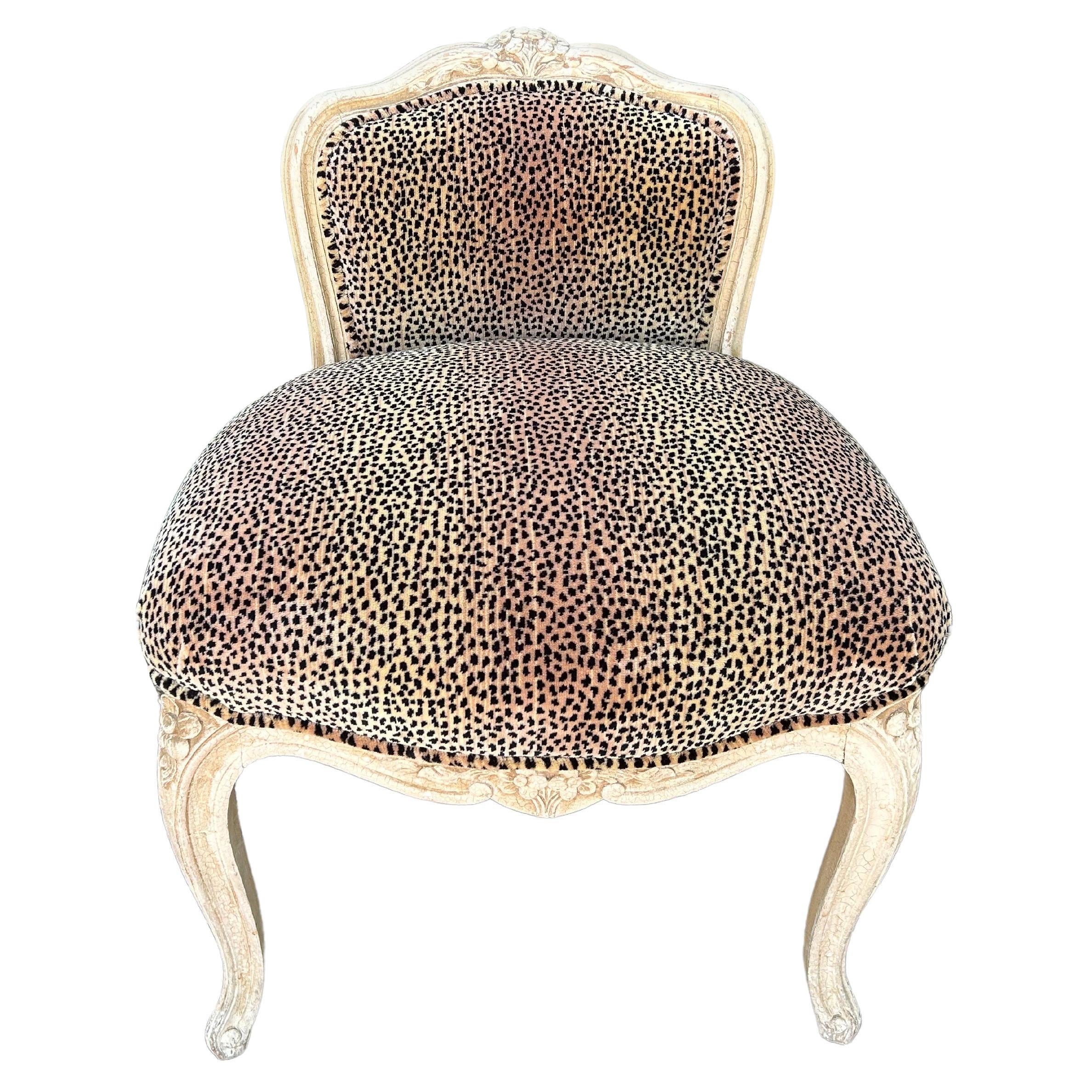 French Louis XV Style Vanity Chair.
This lovely antique French Louis XV style chair was created as a vanity chair or dressing table chair however it would work perfectly in a living room, bedroom, bathroom, dressing room or as a side chair. This