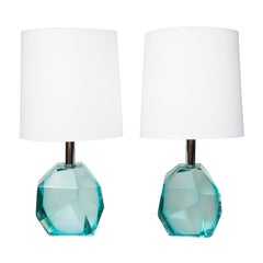 Murano Glass Aquamarine Rock Lamps, Contemporary