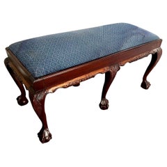 Antique Gothic Heavily Carved Mahogany Duet Bench Ball & Claw Feet